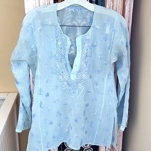 Sheer Indian Kurti Powder Blue with Sequin Size Small